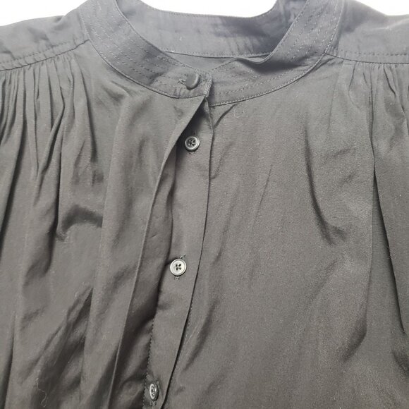 Madewell Poplin Shirred Button Up Shirt Womens XS Jet Black Blouse - Picture 14 of 16